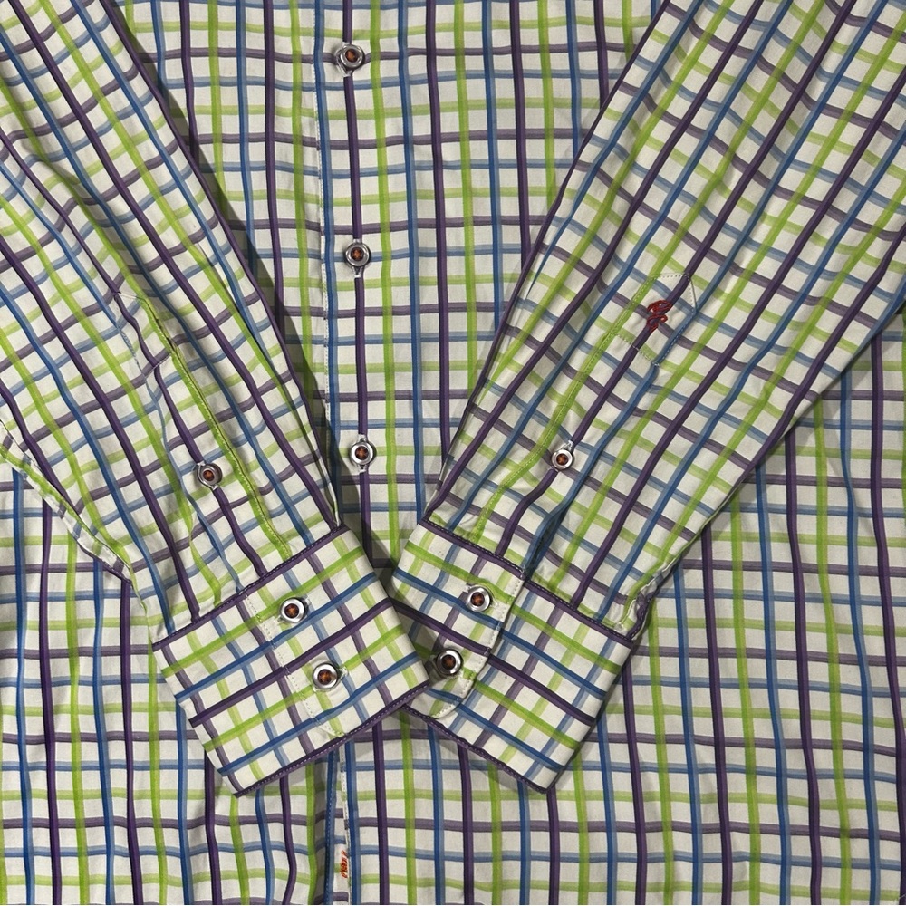 Mens Robert Graham Purple/Green/Blue Plaid Long Sleeve Dress Shirt Size Small - Picture 2 of 11